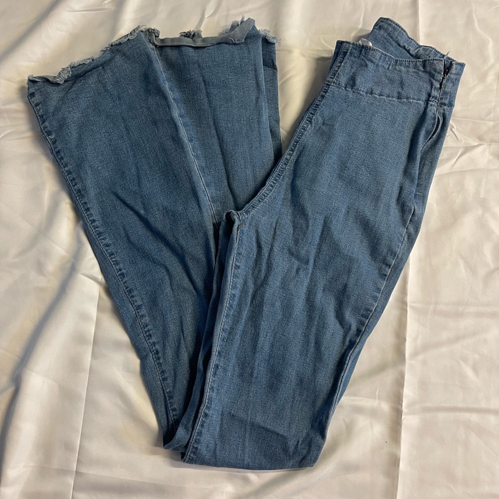 Wide leg blue wash denim pants
